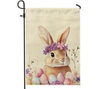 Bandiera da giardino con coniglietto pasquale primaverile, beige carino coniglio floreale per esterni, decorazione da cortile su entrambi i lati in iuta per vacanze e prato, 30,5 x 45,7 cm