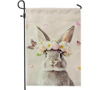Bandiera da giardino con coniglietto pasquale primaverile, decorazione floreale con coniglio grigio, bandiera da cortile in iuta su entrambi i lati con farfalle per decorazione esterna del prato 30,5