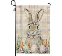 Bandiera da giardino con coniglietto pasquale primaverile, grazioso coniglio grigio floreale, decorazione per la casa da cortile, decorazione per esterni su entrambi i lati, decorazione per prato