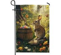 Bandiera da giardino con coniglietto pasquale, uova colorate e farfalle, decorazione primaverile su entrambi i lati, in iuta per esterni, decorazione per casa e prato, 30,5 x 45,7 cm