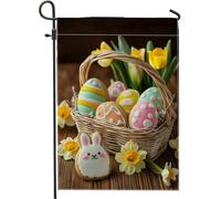 Bandiera da giardino con coniglietto pasquale, uova di Pasqua colorate e fiori, bandiera decorativa da cortile, decorazione su entrambi i lati per la stagione primaverile per esterni, accessorio per