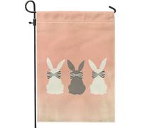 Bandiera da giardino con coniglietto primaverile, conigli color pesca pastello con papillon, decorazione per esterni, bandiera in iuta su entrambi i lati, per feste pasquali e decorazione per il prato