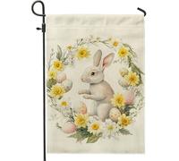 Bandiera da giardino con coniglietto primaverile, decorazione floreale con coniglietto carino, bandiera pasquale stagionale in iuta per cortile, decorazione primaverile per esterni, 30,5 x 45,7 cm