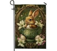 Bandiera da giardino con coniglietto primaverile, decorazione floreale con coniglietto carino per Pasqua, bandiera da cortile in iuta su entrambi i lati, per la decorazione della casa e del giardino