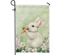 Bandiera da giardino con coniglietto primaverile e estivo, cartello floreale con carota, bandiera decorativa per la casa su entrambi i lati, graziosa decorazione per prato per feste di Pasqua e