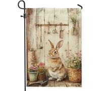 Bandiera da giardino con coniglietto primaverile ed estivo, decorazione floreale per la casa e per cortile, decorazione da giardino in iuta su entrambi i lati, perfetta per feste di Pasqua, 30,5 x