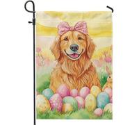 Bandiera da giardino con coniglio pasquale e cane, uova colorate pastello, decorazione primaverile per cortile esterno, vibrante opera d'arte double face per casa, prato, 30,5 x 45,7 cm