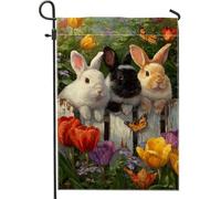 Bandiera da giardino con coniglio, primaverile fantasiosa farfalla tulipani verde primavera su entrambi i lati bandiere decorative per cortile esterno patio prato anteriore portico balcone 30,5 x 45,7