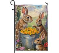 Bandiera da giardino con coniglio, secchiello con narcisi primaverili gialli su entrambi i lati, decorativa, per esterni, patio, prato, portico anteriore, balcone, 30,5 x 45,7 cm