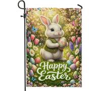 Bandiera da giardino con coniglio, uova di Pasqua primaverili con farfalla verde pasquale su entrambi i lati, bandiere decorative per esterni, patio, prato, portico anteriore, balcone, 30,5 x 45,7 cm