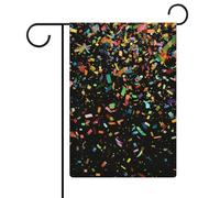 Bandiera da giardino con coriandoli colorati su sfondo nero, in iuta su entrambi i lati, 30,5 x 45,7 cm