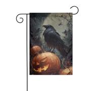 Bandiera da giardino con corvo appollaiato su zucca arancione, 30 x 45 cm, verticale, double face, decorazione per casa colonica, vacanze, esterni, bandiera da cortile
