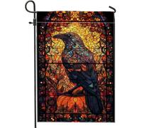 Bandiera da giardino con corvo autunnale, striscione decorativo per la casa in vetro colorato con corvo, bandiera su entrambi i lati, decorazione stagionale per esterni, 30,5 x 45,7 cm