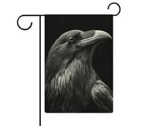 Bandiera da giardino con corvo bianco e nero con ritratto stagionale, in iuta su entrambi i lati, 30,5 x 45,7 cm