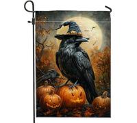 Bandiera da giardino con corvo di Halloween, zucca di corvo nero, decorazione per la casa per l'autunno, decorazione per esterni, bandiera da cortile in iuta su entrambi i lati, 30 x 45 cm
