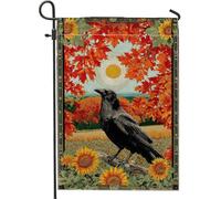 Bandiera da giardino con corvo e girasoli, decorazione per esterni, in iuta su entrambi i lati, 30,5 x 45,7 cm