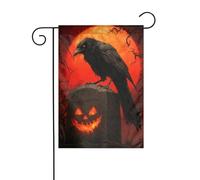 Bandiera da giardino con corvo gotico su pietra tombale con luna rossa, 30 x 45 cm, verticale su entrambi i lati, decorazione per esterni