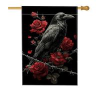 Bandiera da giardino con corvo nero e rose rosse, bandiera gotica floreale per la casa, bandiera da cortile in iuta su entrambi i lati, per Halloween, decorazione per prato all'aperto, 71 x 101 cm