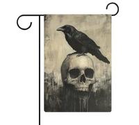 Bandiera da giardino con corvo seduto su un teschio, in iuta su entrambi i lati, 30,5 x 45,7 cm