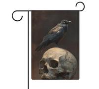 Bandiera da giardino con corvo su vecchio teschio scuro fantasia per vacanze stagionali in iuta double face per casa cortile bandiere esterne 30,5 x 45,7 cm