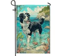 Bandiera da giardino con creature oceaniche costiere, bianco e nero, decorazione per esterni, bandiera estiva da cortile su entrambi i lati, per gli amanti dei cani, decorazione per la casa, 30,5 x