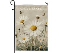 Bandiera da giardino con crisantemo, farfalla naturale primaverile bianca su entrambi i lati, bandiere decorative per esterni, portico, prato, patio, terrazza, 30,5 x 45,7 cm