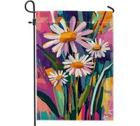 Bandiera da giardino con crisantemo, sfondo astratto moderno con foglie viola primaverile su entrambi i lati, bandiere decorative per esterni, patio, prato, portico anteriore, balcone, 30,5 x 45,7 cm