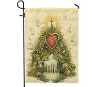 Bandiera da giardino con croce floreale a forma di cuore, bandiera religiosa decorativa per esterni, striscione su entrambi i lati per la decorazione del giardino 30,5 x 45,7 cm