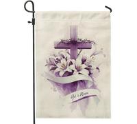 Bandiera da giardino con croce floreale viola, bandiera primaverile con giglio pasquale, decorazione religiosa per la casa, decorazione per la casa all'aperto per celebrare la fede, 30,5 x 45,7 cm