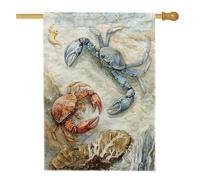 Bandiera da giardino con crostacei costieri, striscione decorativo da spiaggia con granchi colorati cavallucci marini, bandiera da cortile in tessuto su entrambi i lati, decorazione stagionale per