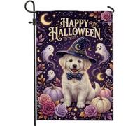 Bandiera da giardino con cuccioli, fantasiosa zucche festive, fantasma, Halloween, viola, double face, decorativa, per esterni, portico, prato, patio, terrazza, 30,5 x 45,7 cm