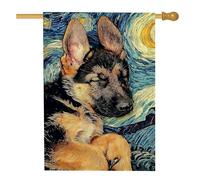 Bandiera da giardino con cucciolo che dorme, nero e marrone, decorazione artistica con cane pastore tedesco, double face, in finta iuta, decorazione per esterni, per casa, giardino, feste, 71 x 101 cm