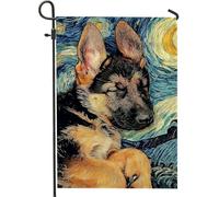 Bandiera da giardino con cucciolo che dorme, nero e marrone, decorazione artistica con cane pastore tedesco, double face, in finta iuta, decorazione per esterni, casa, giardino, feste, 30,5 x 45,7 cm