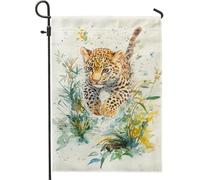 Bandiera da giardino con cucciolo di leopardo, bandiera marrone caldo con animali della giungla, bandiere decorative per esterni, bandiera in iuta su entrambi i lati, decorazione per la casa per feste