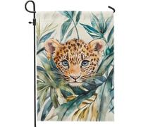 Bandiera da giardino con cucciolo di leopardo, bandiera marrone con animali della giungla, decorazione per la casa su entrambi i lati, decorazione per prato all'aperto, bandiera tropicale per cortile