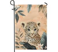 Bandiera da giardino con cucciolo di leopardo primaverile ed estate, grazioso striscione decorativo per la casa, striscione decorativo per la casa, bandiera in iuta su entrambi i lati, decorazione per