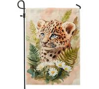 Bandiera da giardino con cucciolo di leopardo primaverile ed estate, striscione decorativo per la casa, bandiera da giardino in iuta su entrambi i lati, decorazione per esterni, 30,5 x 45,7 cm