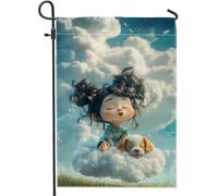 Bandiera da giardino con cucciolo di nuvola, decorazione per cielo morbido, striscione per la stanza dei bambini, bandiera per esterni, bandiera per prato in tessuto su entrambi i lati, per la