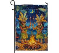 Bandiera da giardino con cultura tropicale, decorazione hawaiana colorata per danza del fuoco, striscione su entrambi i lati per prato esterno, decorazione estiva per feste in spiaggia 30,5 x 45,7 cm