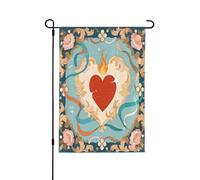 Bandiera da giardino con cuore e fuoco, stampa su entrambi i lati, decorazione esterna per tutte le stagioni, 71 x 101 cm