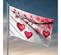 Bandiera da giardino con cuori appesi a un ramo bandiera da cortile divertente decorazione per camera da letto (120 x 180 cm)