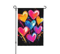Bandiera da giardino con cuori colorati, 32 x 48 cm, double face, decorativa, in poliestere, resistente alle intemperie, per prato, patio, balcone, cortile, decorazione per la casa