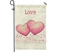 Bandiera da giardino con cuori d'amore, motivo cuore double face, decorazione per la casa di primavera ed estate, decorazione romantica per esterni per vacanze e celebrazioni, 12 x 18 cm