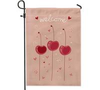 Bandiera da giardino con cuori di pesca di benvenuto, striscione decorativo floreale per la casa, bandiera da cortile in iuta su entrambi i lati, per decorazione esterna del prato, 30,5 x 45,7 cm