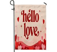 Bandiera da giardino con cuori, romantica e giocosa con stelle con testo per San Valentino, in iuta rossa, su entrambi i lati, per esterni, patio, prato, portico, ingresso, campeggio, 30,5 x 45,7 cm