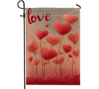 Bandiera da giardino con cuori, romantici steli fantasiosi, puntini rossi per San Valentino, bandiere decorative su entrambi i lati, per esterni, portico, prato, patio, terrazza, 30,5 x 45,7 cm