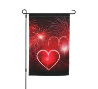 Bandiera da giardino con cuori rossi e fuochi d'artificio 30,5 x 45,7 cm, per primavera, estate, autunno, inverno, bandiere stagionali su entrambi i lati, bandiere per le vacanze, per esterni e
