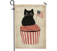 Bandiera da giardino con cupcake a forma di gatto, con stelle rosse, bianche e blu, decorazione per esterni per il giorno dell'indipendenza, bandiera in iuta su entrambi i lati, per vacanze estive