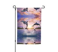 Bandiera da giardino con delfini al tramonto, 30,5 x 45,7 cm, resistente bandiera decorativa in poliestere stampato su entrambi i lati, per cortile, patio e balcone