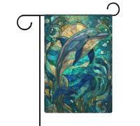 Bandiera da giardino con delfini, in vetro colorato, per vacanze stagionali, su entrambi i lati, 30,5 x 45,7 cm